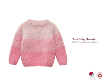 Tera Baby Sweater Knitting Pattern – Children Pullover PDF – Top Down Raglan Sweater – Striped Kids Knit Pattern- Baby Sweater Gift