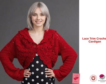 Patrón de cárdigan de ganchillo con encaje en PDF – Elegante bolero de encaje – Patrón de chaqueta de ganchillo para mujer – Idea de regalo hecha a mano – Regalo encantador para niñas