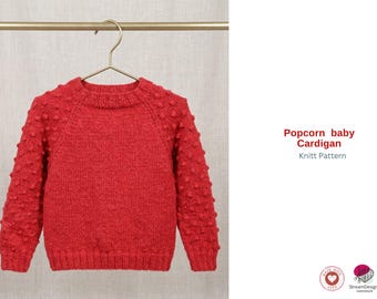 Popcorn Baby Cardigan Knitting Pattern – Top Down Raglan Sweater – Children Sizes 2–14 Years – Textured Knit PDF Pattern- Pullover Knitt