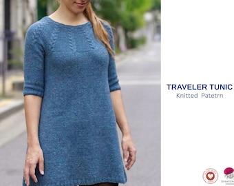 Traveler Tunic Knitting Pattern – Seamless Cable Knit Dress – Top Down Sweater Tunic PDF –Women Knit Pattern- Tunic for Girls- Handmade Gift
