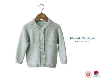 Mamak Baby Cardigan Knitting Pattern – Classic Raglan Knit Sweater PDF – Infant to Kids Cardigan Pattern- Cardigan Jacket Pattern Gift