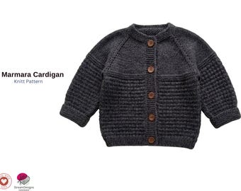 Knitted Baby Cardigan Pattern – Marmara Cardigan – Button Front Sweater – Newborn to 24 Months – PDF Knitting Pattern