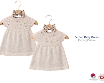 Breipatroon babyjurk Serben – babyjurk van boven naar beneden pdf – gebreide jurk met kanten juk – maten baby tot peuter - cadeau babymeisjesjurk