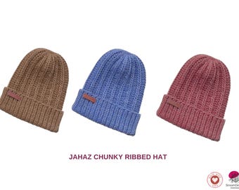Jahaz Chunky Ribbed Hat Knitting Pattern PDF – Baby Child Adult Sizes – Easy Winter Beanie-Young Girls Cap Pattern Gift