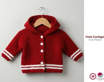 Patrón de punto para cárdigan de bebé Viola en PDF – Suéter con capucha en punto bobo – Chaqueta de bebé con botones en la parte delantera – Tallas de 6 a 24 meses – Patrón de jersey