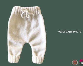VERA Baby Pants Knitting Pattern – Newborn Ribbed Trousers – Seam Construction – Handmade Baby Gift PDF