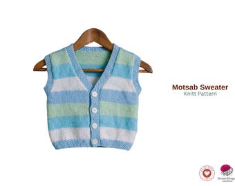Motsab-trui breipatroon – gestreept babyvestje pdf – kinderen gebreid jasjepatroon 0–6 maanden tot 7 jaar- trui vest cadeau