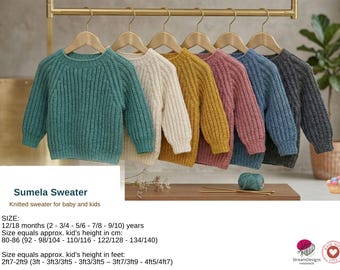 Wzór na sweter Sumela – Raglanowy sweter dla niemowląt i dzieci – Dzianina od góry do dołu – Wzór na sweter w formacie PDF – Sweter dla dzieci – Sweter na prezent