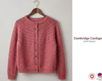 Cambridge Cardigan Knitting Pattern PDF, Top Down Lace Yoke Sweater, Women Cardigan Pattern, Seamless Knit Jacket, Button Front Cardigan