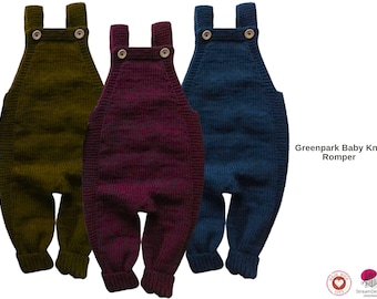 Dzianinowy kombinezon Green Park – wzór na robótki na drutach dla niemowląt w formacie PDF – klasyczny kombinezon zapinany na guziki – prezent dla niemowlęcia