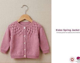 Estee Spring Jacket Knitting Pattern – Baby Lace Cardigan –Top Down Round Yoke Knit –Sizes 0-4 Years – Baby Sweater PDF- Baby Cardigan Knitt