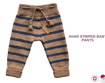 ANAR Striped Baby Pants Knitting Pattern – Modern Two Color Baby Trousers – Seamless Knit Leggings – PDF Download- Baby Knitt Pants Knitt