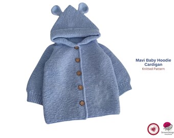 Mavi Baby Hoodie Cardigan Crochet Pattern PDF –Hooded Baby Jacket –Easy Baby Cardigan – 6 to 24 Months – Button Front Sweater- Hood Cardigan