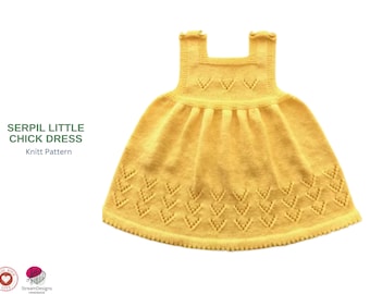Wzór na sukienkę Serpil Little Chick na drutach, koronkowa sukienka dla niemowląt w formacie PDF, wzór na dzianinową sukienkę dla małych dzieci w wieku 0-3 lat, ręcznie robiony strój dla dziewczynek – prezent dla niemowląt