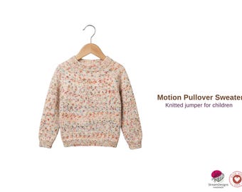 Motion Pullover Sweater Knitting Pattern – Children Jumper PDF – Top Down Yoke Sweater – Kids Knit Pattern 2–14 Years- Pullover Sweater Gift
