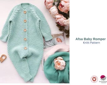Afsa Baby Romper Knitting Pattern PDF – Seamless Baby Onesie – Top Down Knit Outfit – Infant Jumpsuit Pattern – Digital Download- Baby Gift