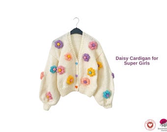 Daisy Cardigan for Super Girls – Knitting Pattern (Baby & Adult Sizes)- Girls most searched Daisy Cardigan- Most Fashionable Cardigan jacket
