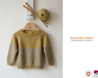 Breipatroon Sunny babytrui – gestreepte kindertrui pdf – raglanbrei van boven naar beneden – patroon kindertrui, maten 2-12 jaar - gebreid