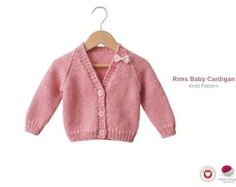 Rims Baby Cardigan Knitting Pattern – Classic V Neck Baby Cardigan PDF – Newborn to Toddler Knit Jacket Pattern- Baby Cardigan Pattern