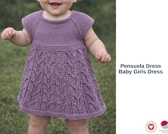 Pensuela Dress – Baby Girls Knitted Dress Pattern – Lace Skirt Baby Dress – PDF Knitting Pattern- Baby Girl Dress Gift pattern