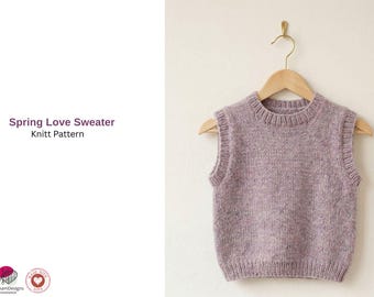 Spring Love Kids Vest Knitting Pattern – Sleeveless Sweater PDF – Children Slipover Knit Pattern – Baby Kids Knit Top- Baby Sweater Pattern