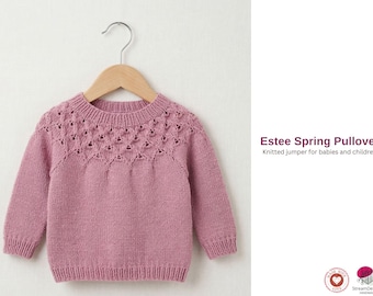 Wzór na sweter Estee Spring Sweterek na drutach – Koronkowy sweterek dla niemowląt w formacie PDF – Sweterek z okrągłym karczkiem od góry do dołu – Rozmiary 0–4 lata – Wzór na sweterek dla niemowląt