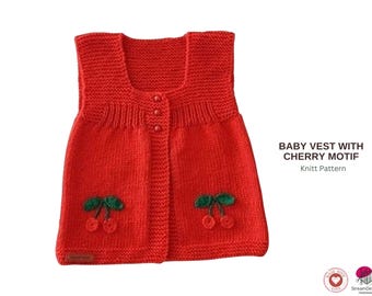 ベビーベストの編み図 チェリーモチーフの幼児用ベスト PDF ベビーニットベストの編み図 チェリーアップリケベビー服の編み図 - ベストニットの編み図