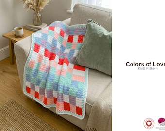 Color Block Baby Blanket Knitting Pattern – Textured Patchwork Blanket – Modern Baby Throw – Instant Download PDF- Baby Blanket Gift