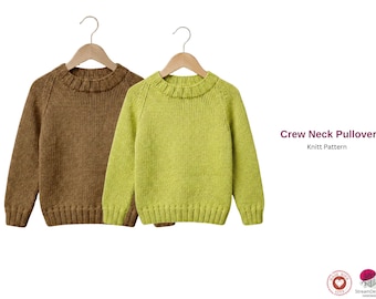 Crew Neck Pullover Knitting Pattern PDF – Classic Child Sweater – Raglan Crewneck – Seam Construction – Instant Download- Pullover Gift