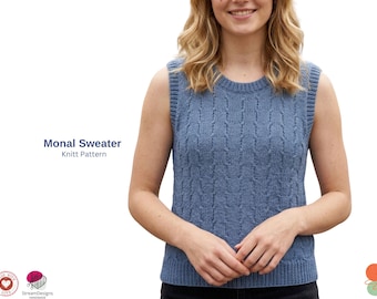 Monal Sweater Knitting Pattern PDF – Cozy Sleeveless Vest Knit – Women Top Pattern – Modern Knitwear – Handmade Clothing Pattern- Sweeter