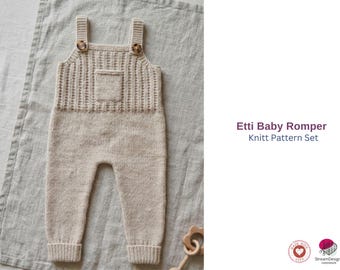 Etti Baby Romper Knitting Pattern – Infant Overall PDF – Suspender Romper Pattern – 0-24 Months Baby Knit Outfit- Knitt Pattern