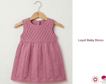 Layel Baby Dress Knitting Pattern – Lace Baby Dress PDF – Infant Dress Pattern 1–24 Months – Vintage Style Baby Knit Dress- Baby Knitt Dress