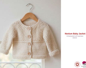 Neelum Baby Jacket Knitting Pattern – Seamless Baby Cardigan PDF – Moss Stitch Baby Sweater Pattern – Infant Knit Jacket Pattern