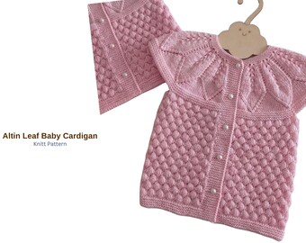 Kardigan dla niemowląt Altin Leaf – wzór na robótkę w formacie PDF – Kamizelka dla niemowląt z karczkiem w kształcie liścia – bezszwowa dzianina dla niemowląt – teksturowany ubranko dla niemowląt – prezent w postaci kardiganu dla niemowląt