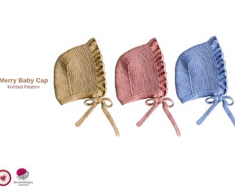 Modello per cappellino da neonata a maglia – Cappellino con volant a maglia – Cappellino a punto legaccio – Modello per cappellino da bambina – Modello a maglia in PDF – Regalo di bellezza per cappellino da neonata