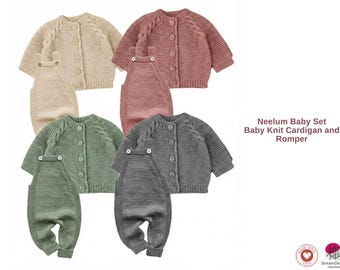 Neelum Baby Set – Baby Knit Cardigan and Romper Knitting Pattern PDF, Newborn to 5 Years, Top Down Cable Yoke Outfit- Baby Knitt Gift