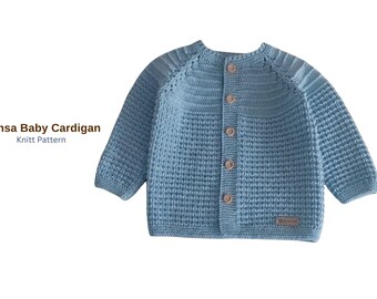 Wzór na kardigan Ensa Baby – bezszwowy sweterek raglanowy DK – teksturowany kardigan ściegiem poślizgowym w formacie PDF – prezent dla dziecka – kurtka dla dziecka