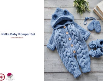 Modello per set di tutina per neonato Nalka - Tutina, scarpine e guantini - Modello PDF per completo neonato - Set regalo per baby shower e compleanno del bambino