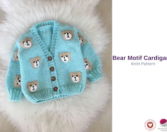 Wzór na sweterek dziecięcy z motywem misia – Sweterek z misiem w formacie PDF – Dziecięcy sweterek – Uroczy wzór na sweterek z motywem zwierząt – Sweterek dziecięcy