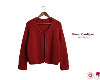 Brunu Cardigan – Knitted Jacket Pattern – Women’s Moss Stitch Cardigan –Aran Weight Sweater PDF- Girls Lovely Cardigan Gift- Cardigan Jacket