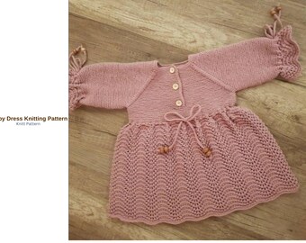 Wzór na sukienkę dla niemowląt – Sukienka dla niemowląt z oczkami i ściegiem kalafiorowym w formacie PDF – Sukienka z bezszwowym karczkiem – Wzór na sukienkę dla małych dzieci