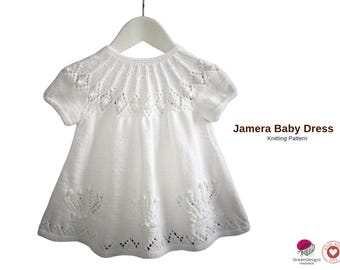 Jamer Baby Dress Knitting Pattern – Lace Baby Dress PDF – Infant Girl Dress Pattern – Button Back Knit Dress – Baby Shower Gift- Knitt Dress