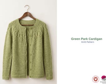 Green Park Cardigan Knitting Pattern PDF – Round Neck Jacket Pattern – Women Sweater Knit – Top Down Cardigan Pattern- Girls Cardigan Jacket