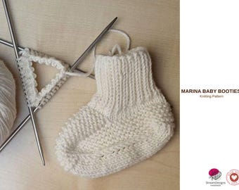 Marina Baby Booties Knitting Pattern PDF – Easy Seamless Baby Shoes – Newborn to 12 Months Knit Pattern- baby Booties Gift