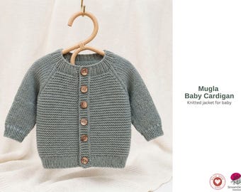 Mugla Baby Cardigan Knitting Pattern – Top Down Raglan Baby Jacket PDF – Garter Stitch Knit Cardigan – Baby Sweater Pattern 0-4 Years Gift