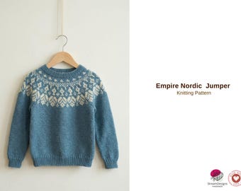 Empire Nordic Jumper Knitting Pattern – Children Sweater Pattern – Nordic Yoke Knit – Kids Pullover PDF Pattern- Very Beautiful Jumper
