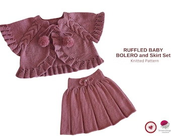 Ruffled Baby Bolero and Skirt Set Knitting Pattern –Baby Girl Outfit PDF –Lace Skirt and Cable Bolero – Toddler 1-2 Years Pattern- Baby Girl