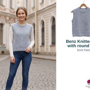Benz Knitted Vest with Round Neck – Classic Knit Top Pattern – Adult Sleeveless Sweater – Minimalist Wardrobe Essential- Girls Vest sweater