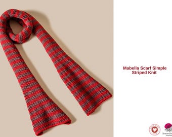 Szalik Mabella – prosty wzór w paski – łatwy długi szalik – nowoczesny, ręcznie robiony zimowy dodatek