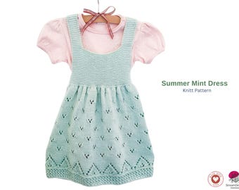 Summer Mint Dress Knitt Pattern – Baby Lace Dress PDF – Girls Knit Dress Pattern – Infant Summer Outfit – Handmade Baby Clothing Pattern